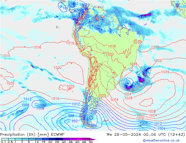 Z500/Rain (+SLP)/Z850 ECMWF Qua 29.05.2024 06 UTC