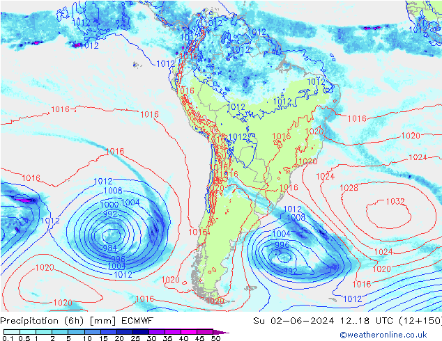 Z500/Rain (+SLP)/Z850 ECMWF Вс 02.06.2024 18 UTC