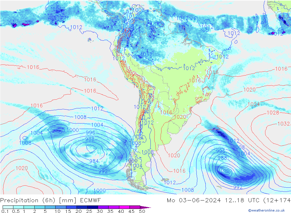 Nied. akkumuliert (6Std) ECMWF Mo 03.06.2024 18 UTC