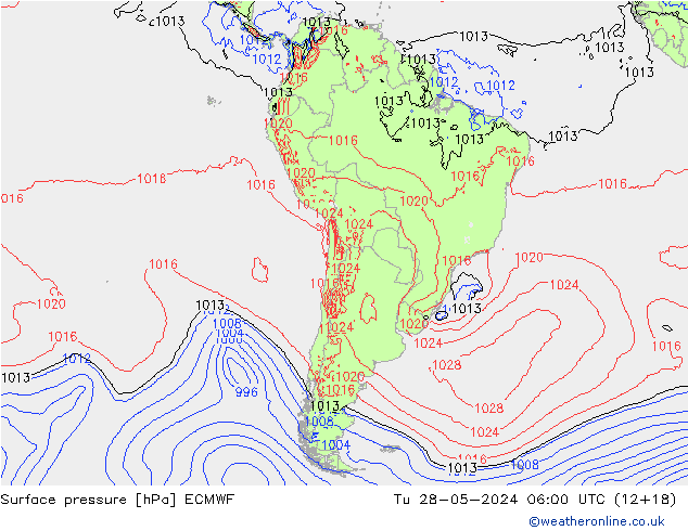 Presión superficial ECMWF mar 28.05.2024 06 UTC