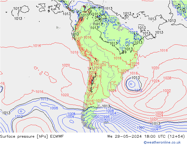 Surface pressure ECMWF We 29.05.2024 18 UTC