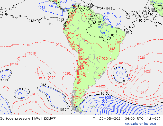 Atmosférický tlak ECMWF Čt 30.05.2024 06 UTC