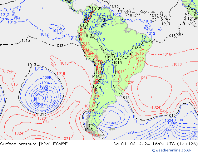 Surface pressure ECMWF Sa 01.06.2024 18 UTC