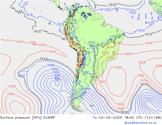 Surface pressure ECMWF Tu 04.06.2024 18 UTC