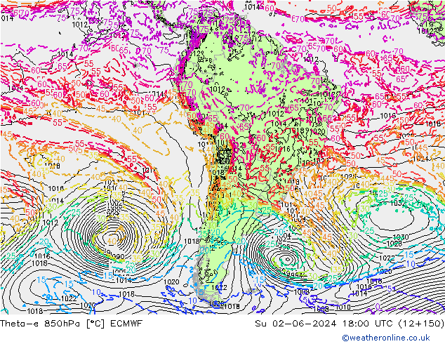 Theta-e 850hPa ECMWF dim 02.06.2024 18 UTC