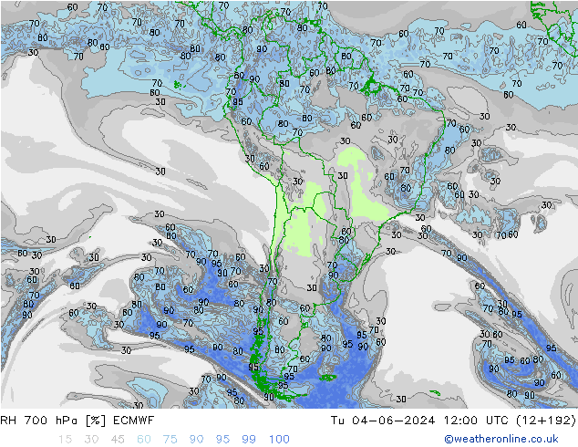 RH 700 гПа ECMWF вт 04.06.2024 12 UTC