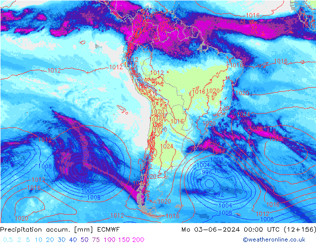 Précipitation accum. ECMWF lun 03.06.2024 00 UTC