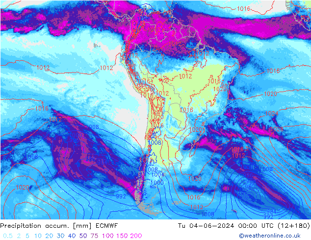 Precipitation accum. ECMWF Út 04.06.2024 00 UTC