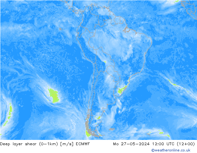 Deep layer shear (0-1km) ECMWF Seg 27.05.2024 12 UTC