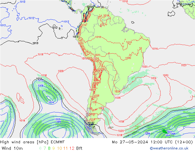 High wind areas ECMWF Mo 27.05.2024 12 UTC