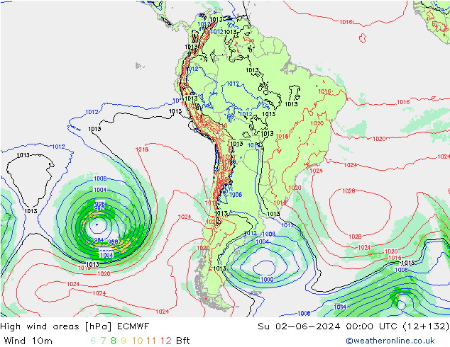 High wind areas ECMWF Su 02.06.2024 00 UTC