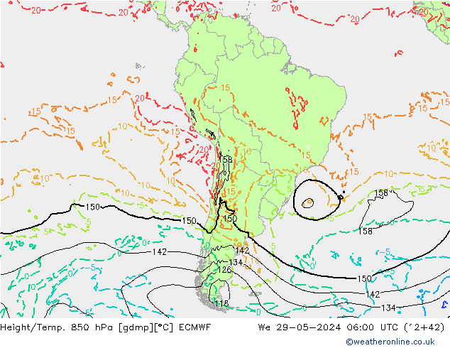 Z500/Rain (+SLP)/Z850 ECMWF Qua 29.05.2024 06 UTC