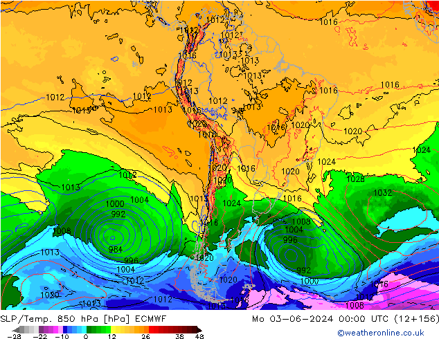 SLP/Temp. 850 hPa ECMWF lun 03.06.2024 00 UTC