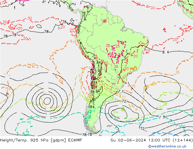 Height/Temp. 925 hPa ECMWF Su 02.06.2024 12 UTC