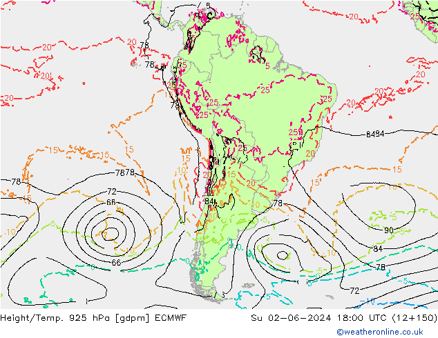 Height/Temp. 925 hPa ECMWF nie. 02.06.2024 18 UTC