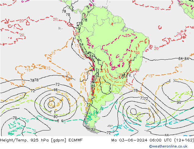 Height/Temp. 925 hPa ECMWF pon. 03.06.2024 06 UTC