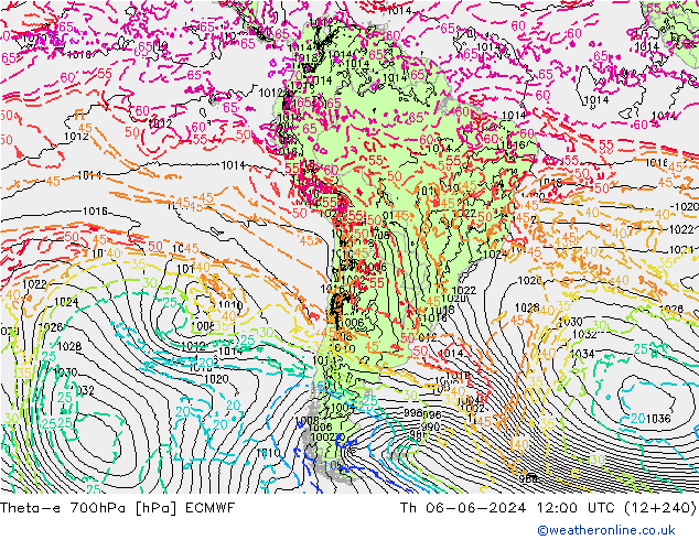 Theta-e 700гПа ECMWF чт 06.06.2024 12 UTC