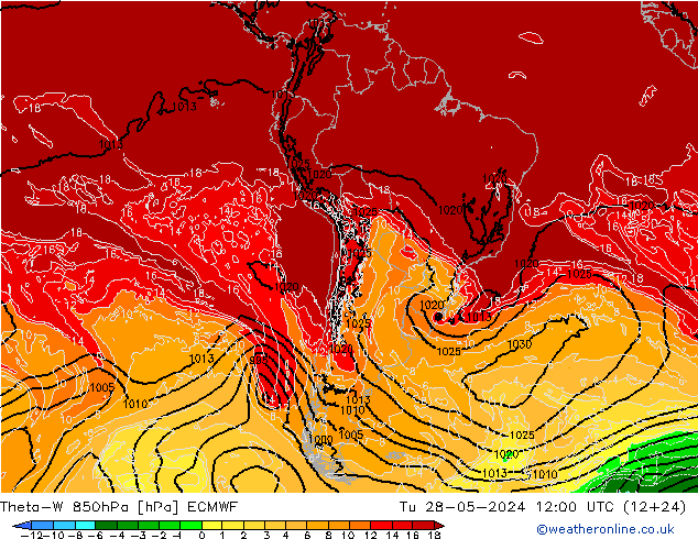 Theta-W 850hPa ECMWF Tu 28.05.2024 12 UTC