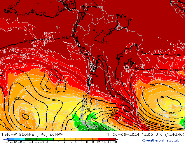 Theta-W 850гПа ECMWF чт 06.06.2024 12 UTC