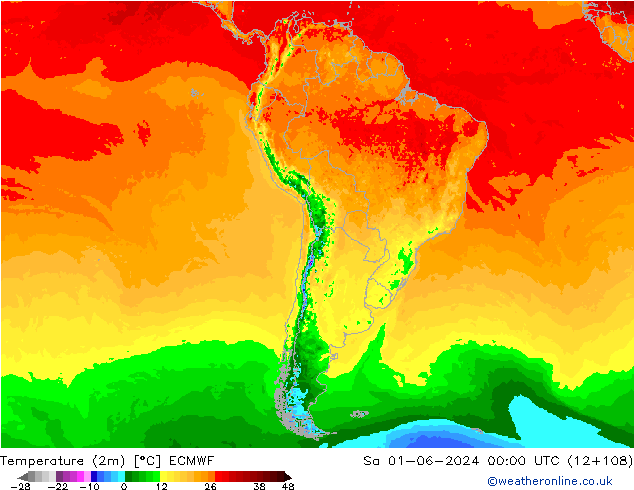 Temperature (2m) ECMWF So 01.06.2024 00 UTC