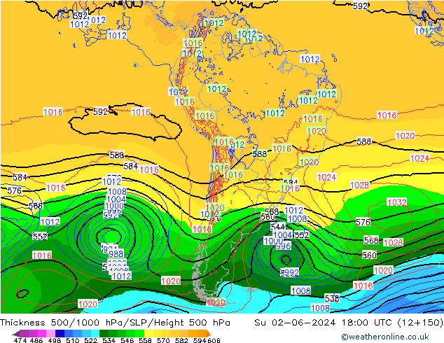 500-1000 hPa Kalınlığı ECMWF Paz 02.06.2024 18 UTC