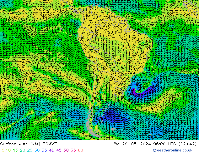 Surface wind ECMWF We 29.05.2024 06 UTC