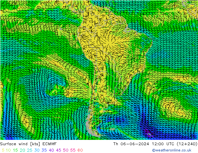 wiatr 10 m ECMWF czw. 06.06.2024 12 UTC