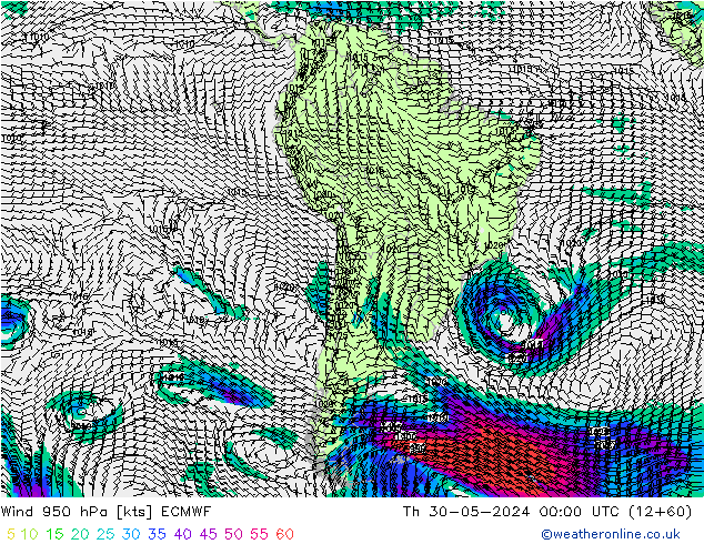 ветер 950 гПа ECMWF чт 30.05.2024 00 UTC