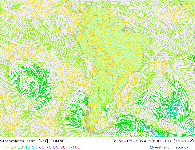 Linha de corrente 10m ECMWF Sex 31.05.2024 18 UTC