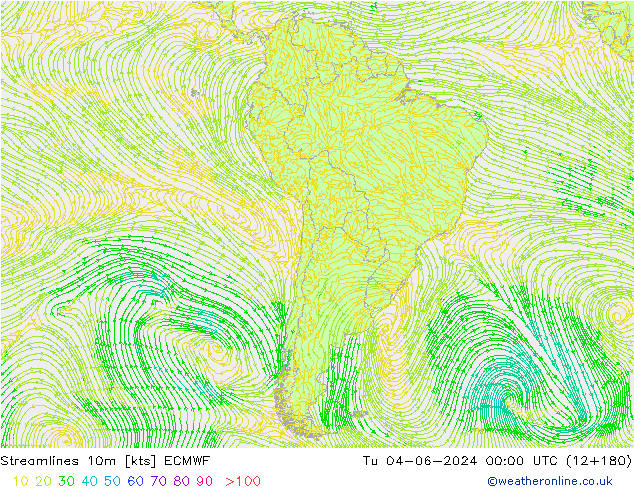 Streamlines 10m ECMWF Tu 04.06.2024 00 UTC