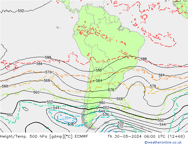 Hoogte/Temp. 500 hPa ECMWF do 30.05.2024 06 UTC