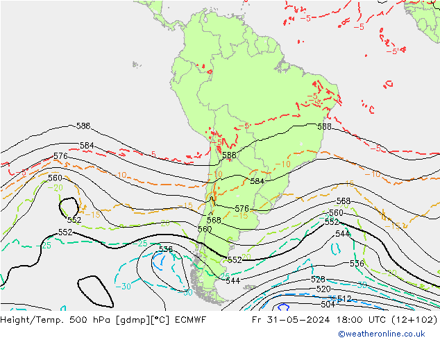 Z500/Rain (+SLP)/Z850 ECMWF Fr 31.05.2024 18 UTC