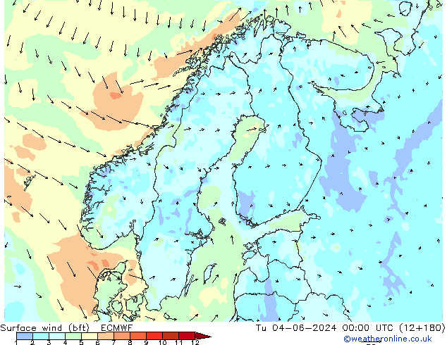Bodenwind (bft) ECMWF Di 04.06.2024 00 UTC