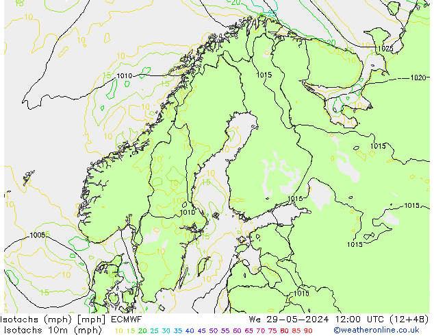 Eşrüzgar Hızları mph ECMWF Çar 29.05.2024 12 UTC