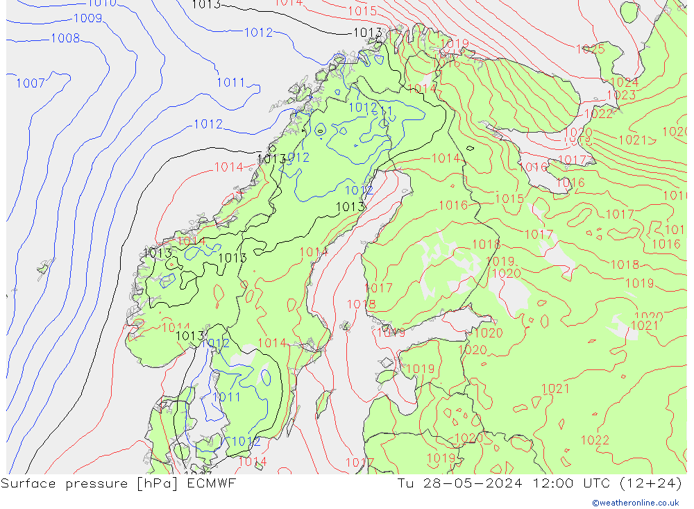 Bodendruck ECMWF Di 28.05.2024 12 UTC