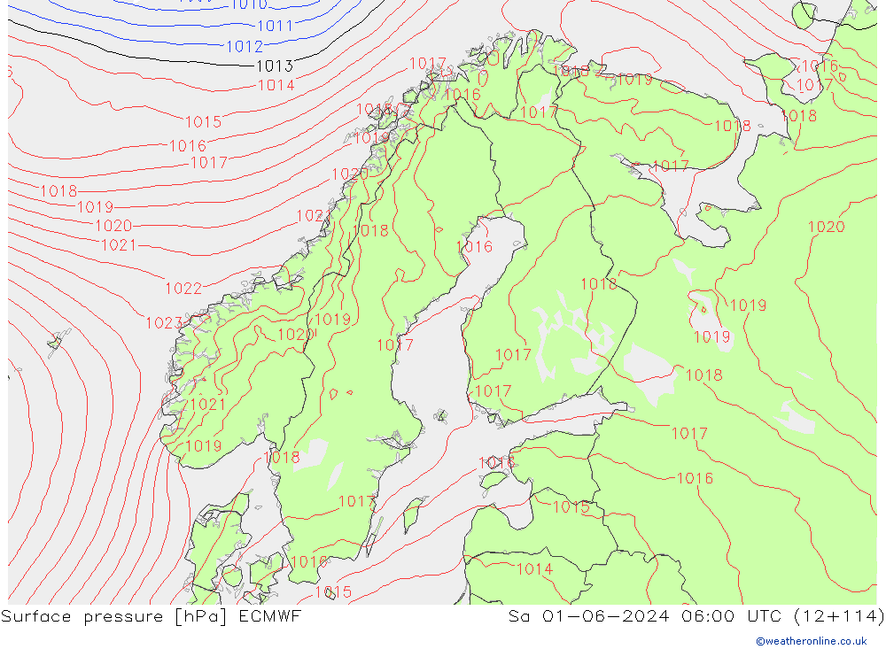 Presión superficial ECMWF sáb 01.06.2024 06 UTC