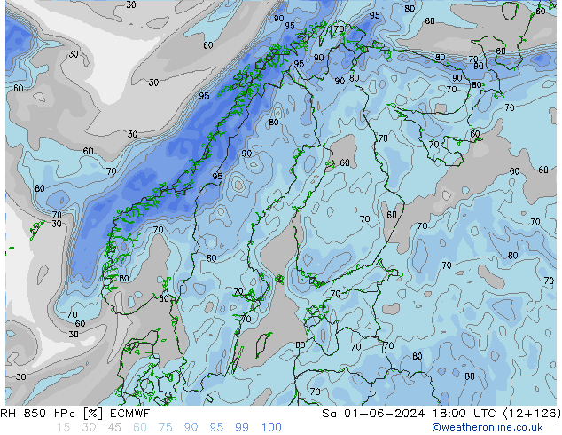 Humedad rel. 850hPa ECMWF sáb 01.06.2024 18 UTC