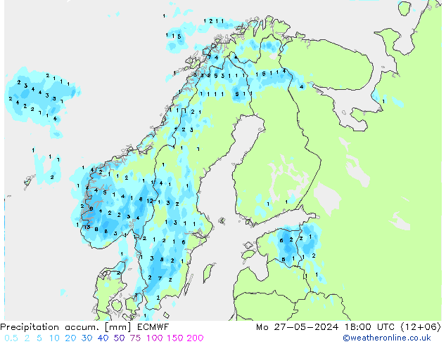 Precipitation accum. ECMWF Mo 27.05.2024 18 UTC