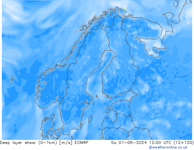 Deep layer shear (0-1km) ECMWF sáb 01.06.2024 12 UTC