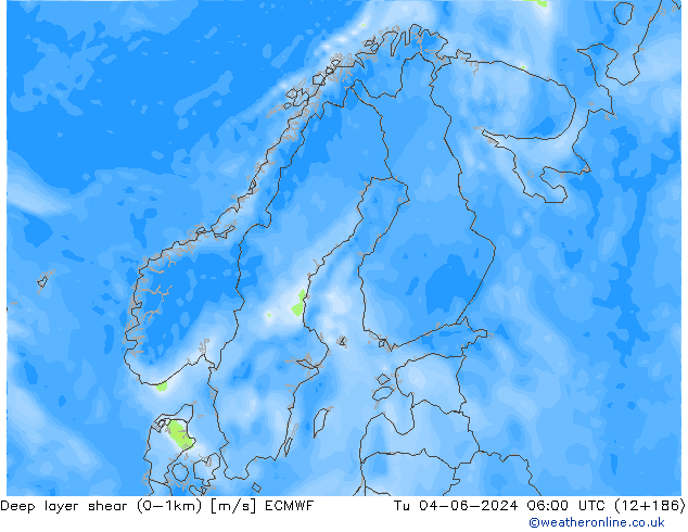 Deep layer shear (0-1km) ECMWF di 04.06.2024 06 UTC