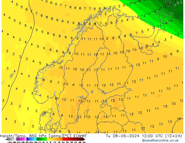 Z500/Yağmur (+YB)/Z850 ECMWF Sa 28.05.2024 12 UTC