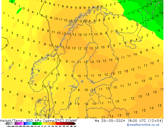 Z500/Rain (+SLP)/Z850 ECMWF We 29.05.2024 18 UTC