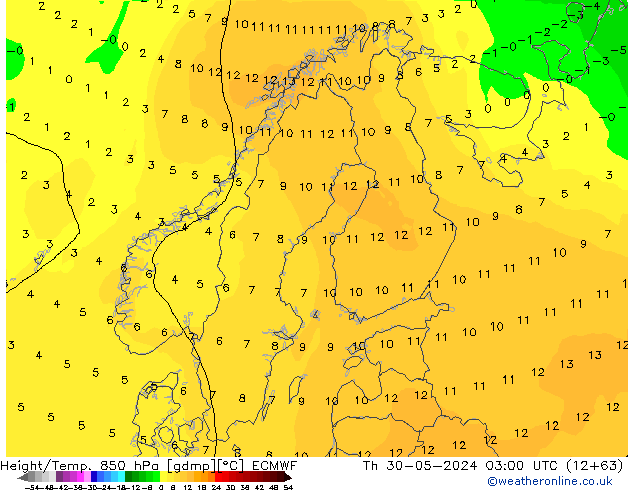 Géop./Temp. 850 hPa ECMWF jeu 30.05.2024 03 UTC