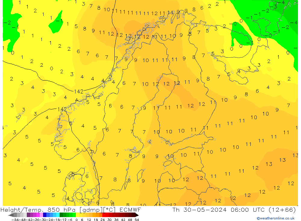 Z500/Rain (+SLP)/Z850 ECMWF Do 30.05.2024 06 UTC