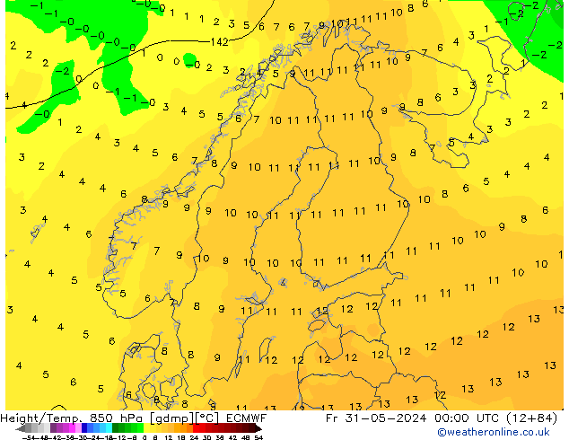 Z500/Rain (+SLP)/Z850 ECMWF Pá 31.05.2024 00 UTC