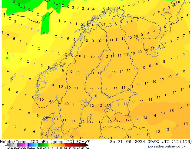 Height/Temp. 850 hPa ECMWF Sa 01.06.2024 00 UTC