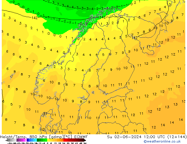 Z500/Rain (+SLP)/Z850 ECMWF Su 02.06.2024 12 UTC