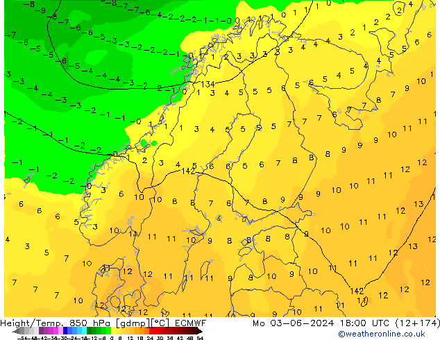 Z500/Rain (+SLP)/Z850 ECMWF pon. 03.06.2024 18 UTC