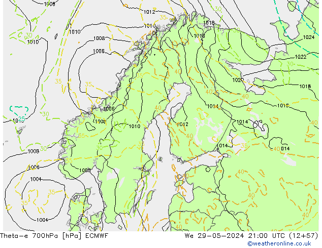 Theta-e 700hPa ECMWF We 29.05.2024 21 UTC