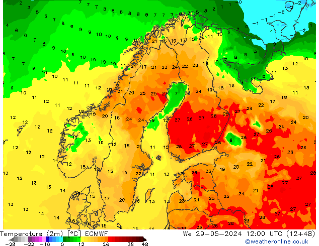 карта температуры ECMWF ср 29.05.2024 12 UTC